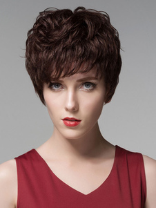 Cheveux brun chocolat perruque frange courte perruque Party pour les femmes