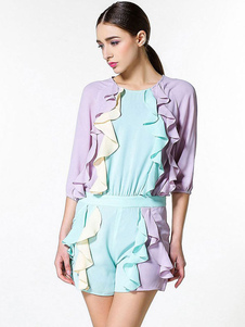 Color Block barboteuse volants Polyester barboteuse pour les femmes