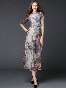 Robe en soie Chic robe Maxi multicolor thé-longueur d'impression