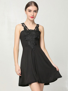 Club noir robe bretelles dos nu coton dentelle