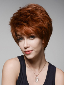 Brun cheveux perruque frange courte perruque Chic pour les femmes