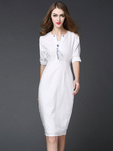 Robe blanche longueur genou robe de Slim Fit