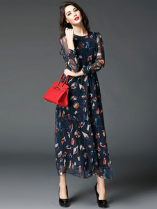 Multicolor robe Maxi robe imprimée semi Sheer pour femmes