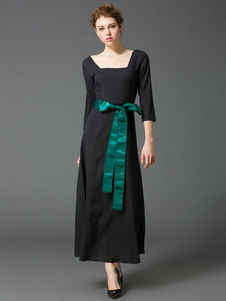 Robe Maxi noire Sash Bow Slim Fit robe Maxi