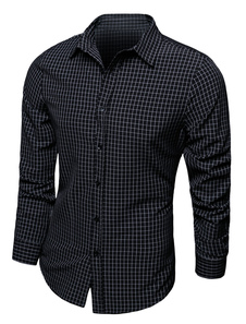 Chemise à carreaux noir formant chemise en coton pour hommes