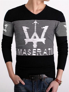 Lettres noires rayures impression pull coton Chic tricots pour hommes