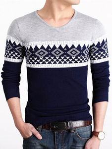 Tricots de coton Chic pull imprimé géométrique multicolore pour hommes