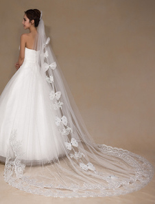 Arcs de voile de mariée Ivoire appliques perles Tulle dentelle voile nuptiale (longueur 300cm)
