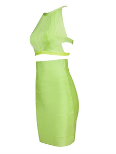 Robe Bodycon verte recadrée découpe rayonne Party Dress