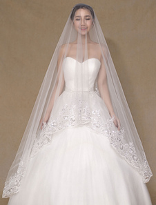 Mariage Ivoire voile moniste appliques Tulle dentelle Chic voile nuptiale (longueur 300cm)