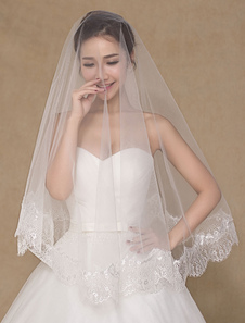 Ivoire Wedding Bridal Veil appliques dentelle semi Sheer Veil (longueur 150 cm)