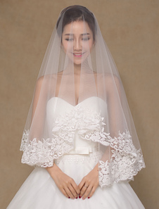 Ivoire Chic Wedding Bridal Veil appliques dentelle semi Sheer Veil (longueur 150 cm)