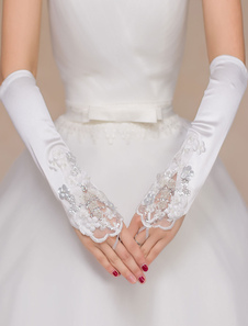 Mariage Ivoire Mitten coude longueur dentelle Satin gants