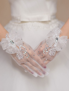 Mariage Ivoire strass noeud Tulle gants