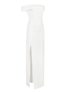 Blanc divisé rayonne de hors-la-épaule robe Bodycon Dress