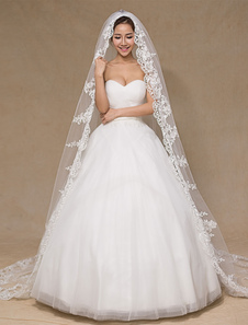 Voile de mariage Ivoire Applique Tulle dentelle voile nuptiale (longueur 300cm)