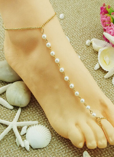 Anklet blanc perlé métal Chic bracelet de cheville pour les femmes