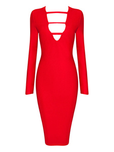 Robe rouge robe Bodycon découpe décolleté rayonne