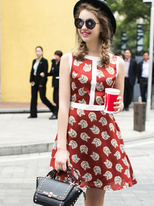 Flare rouge robe Print Slim Fit Satin robe Vintage