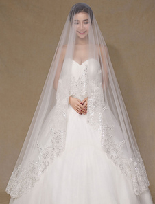 Ivoire moniste mariage voile Applique Tulle dentelle voile nuptiale (longueur 300cm)