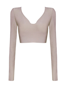 Gray Cropped Top Clubwear Top V profond rayonne pour les femmes