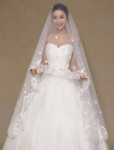 Voile mariage Ivoire moniste appliques dentelle voile nuptiale (longueur 300cm)