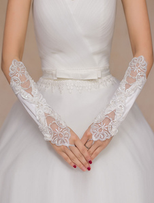Mariage Ivoire Mitten découpe dentelle Chic Satin gants