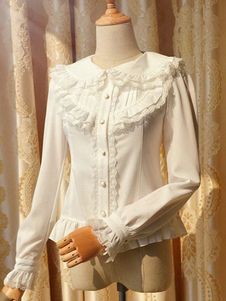 Lolita blanc Blouse boutons dentelle mousseline de soie chemise pour femmes