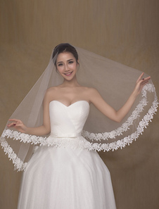 Voile blanc mariage moniste appliques semi Sheer de dentelle voile nuptiale (longueur 150 cm)