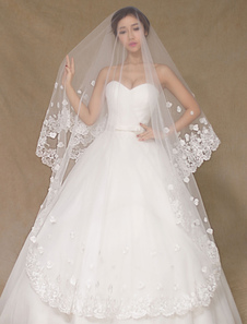 Voile de mariage moniste appliques dentelle semi Sheer élégant voile nuptiale (longueur 300 cm)