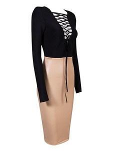 Robe de partie de découpe V profond rayonne multicolore Bodycon Dress