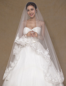 Voile de mariage Ivoire moniste appliques Tulle dentelle voile nuptiale (longueur 300cm)