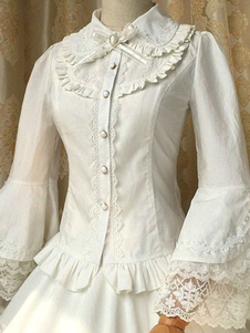Chemise en coton blanc Lolita Blouse dentelle Bow pour les femmes