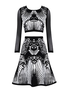 Robe Bodycon noire recadrée robe rayonne imprimée