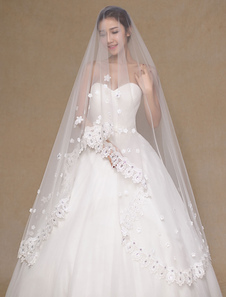 Moniste appliques bord mariage voile Tulle dentelle voile nuptiale (longueur 300cm)