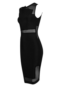 Robe Bodycon façonnage maille robe rayonne noire