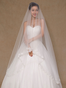 Moniste appliques bord mariage voile Tulle dentelle voile nuptiale (longueur 300cm)