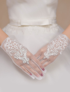 Mariage Ivoire gants de mariée dentelle semi Sheer
