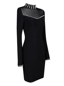 Robe Bodycon noire maille rayonne Chic Party Dress