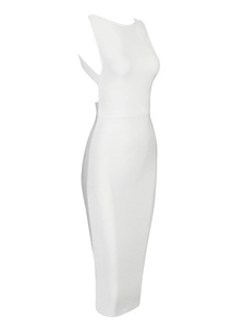 Robe Bodycon blanche Split robe dos-nu rayonne