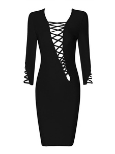 Robe robe Bodycon noire décolletée découpe rayonne