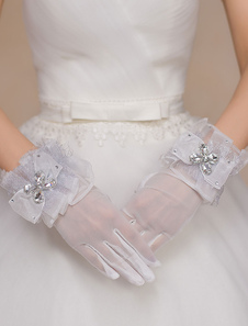 Mariage Ivoire Tulle de poignet-longueur Bow Bridal gants