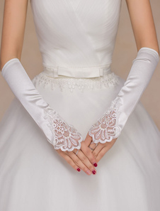 Mitaine de mariage Ivoire découpe dentelle Satin gants