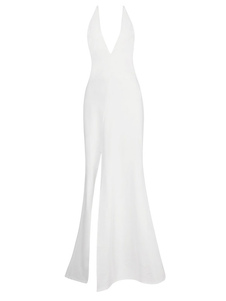 Halter robe Bodycon blanche Croix arrière Split rayonne Party Dress