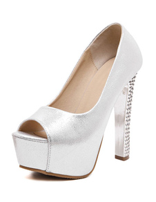 Pompes blanc ciel haute plate-forme Peep Toe talons pour femmes