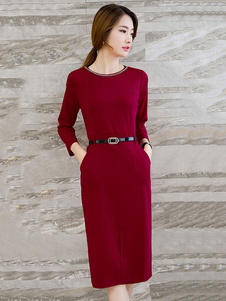 Bourgogne robe Sash Split coton robe