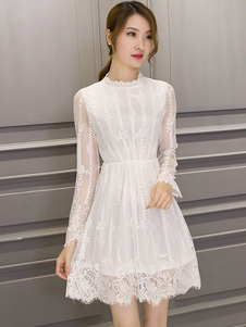 Vintage Style dentelle robe rétro robe Illusion manches longues pour femmes