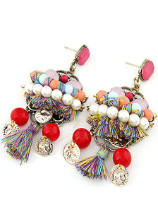 Boucles d'oreilles multicolore frange perlée Boho métal boucles d'oreilles pour les femmes