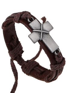 Bracelet brun Croix Bracelet simili cuir pour hommes