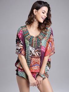 Multicolor Top Floral Print mousseline Blouse pour femmes